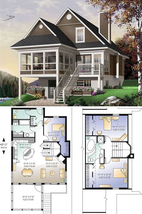 Two Story House Plans With Lofts And An Open Floor Plan For The First Level