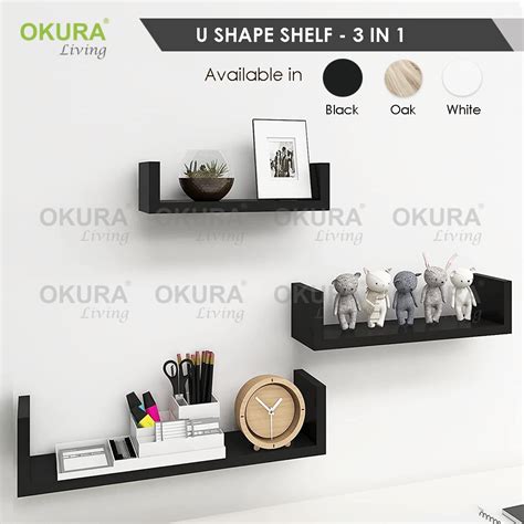 OKURA 3 PCS U Shape Floating Wall Shelves Rak Dinding Gantung Hiasan