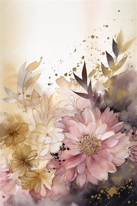 Premium AI Image | A watercolor painting of flowers with a gold background.