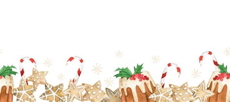 watercolor seamless border with Christmas sweets. sweet gingerbread ...