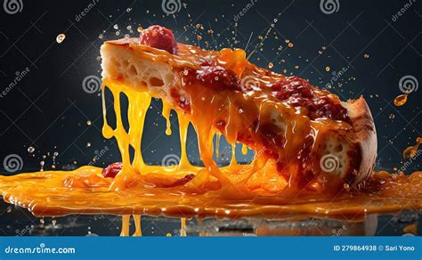 A Slice Of Pizza With Melted Cheese And Pepperoni Stock Illustration