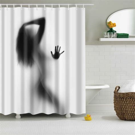 High Quality Waterproof Women Shadow Shower Curtain With Hooks Sexy