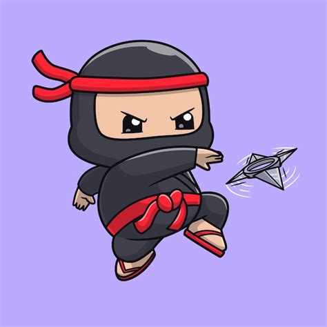 El Lindo Luchador Ninja Sosteniendo Shuriken Icono Vectorial De Dibujos