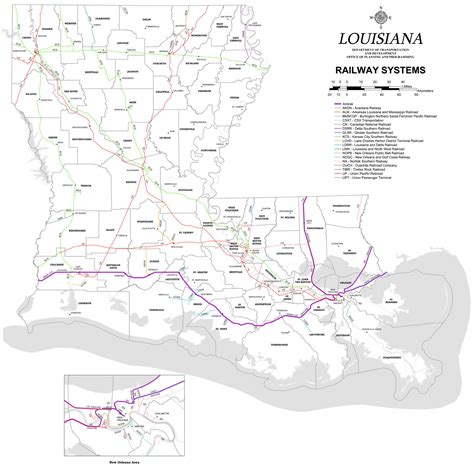Large detailed railways system map of Louisiana state | Louisiana state ...