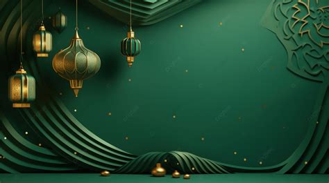 Fundo Ramadan Kareem Lanternas E Formas De Cor Verde Ouro