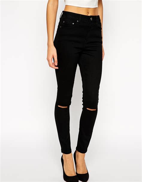 Lyst Asos Ridley Skinny Ankle Grazer Jeans In Clean Black With Ripped