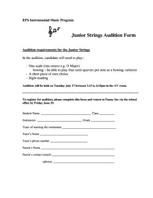 Fillable Online Eastwood Nsw Edu Junior Strings Audition Form