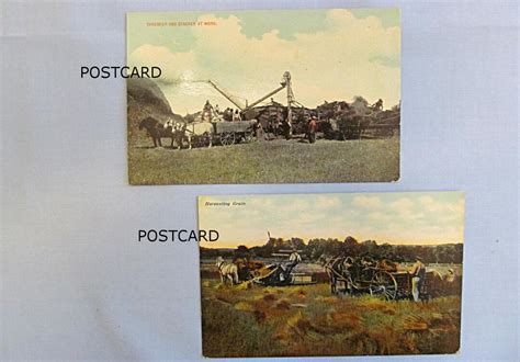 Vintage Farm Machinery Postcards, Harvesting Grain, Thresher Stacker ...