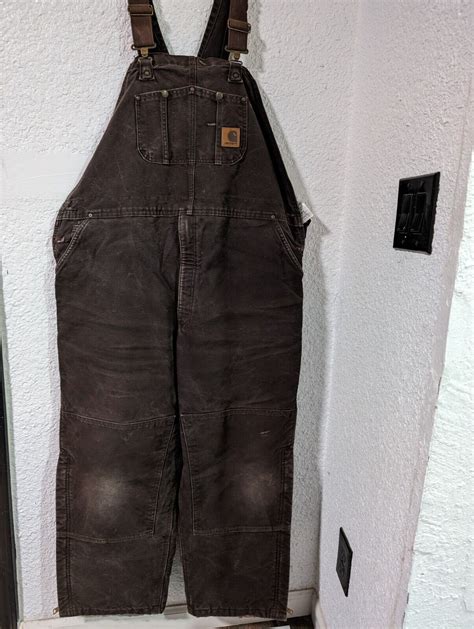 48x30 Carhartt Work Overalls Double Knee Dark Brown In Good Conditions