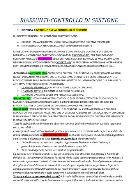 Riassunti Controllo Di Gestione RIASSUNTI CONTROLLO DI GESTIONE 1