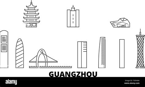 China, Guangzhou City line travel skyline set. China, Guangzhou City ...