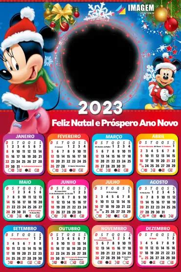 Colagem De Foto Grátis Calendário 2023 Feliz Natal Da Minnie E Mickey