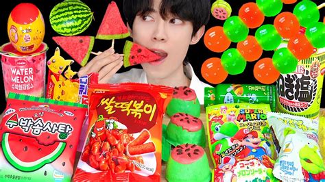 ASMR ICE CREAM WATERMELON JELLY RECIPE PARTY 직접 만든 수박 디저트 아이스크림 젤리 먹방