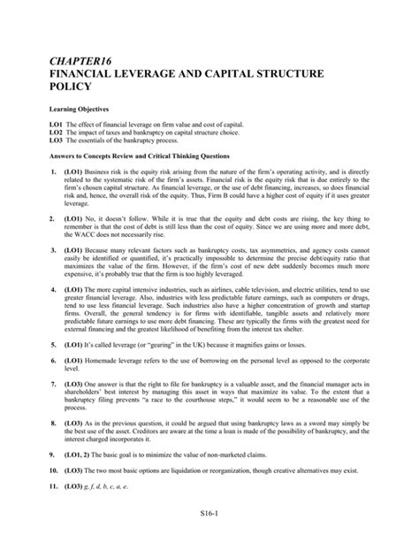 Chapter Financial Leverage And Capital Structure Policy