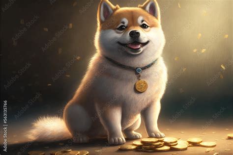 Shiba Inu is proud of his gold coins, Generative AI. Stock Illustration ...