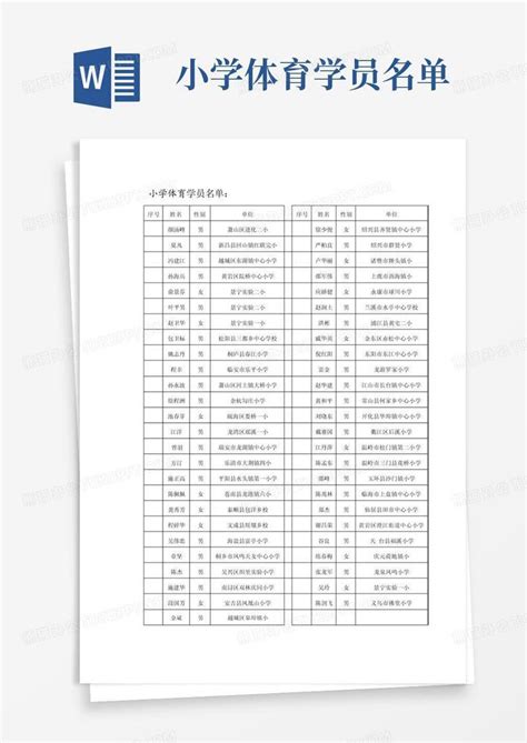 小学体育学员名单word模板下载编号qrknkmye熊猫办公