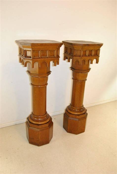 Pair Of Antique Gothic Oak Pillars Pedestals 53 12 At 1stdibs