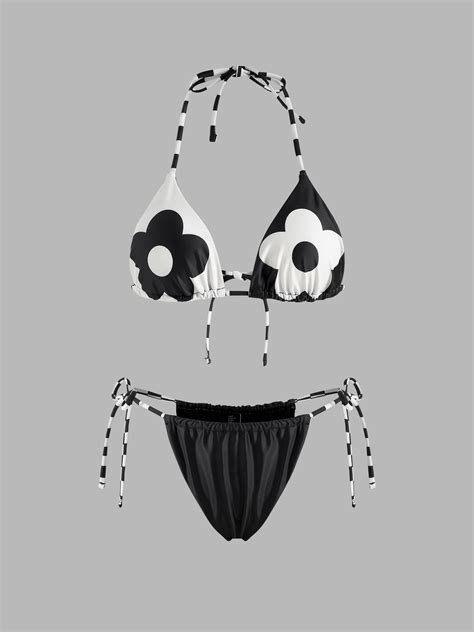 Floral Striped Triangle Bikini Set Cider