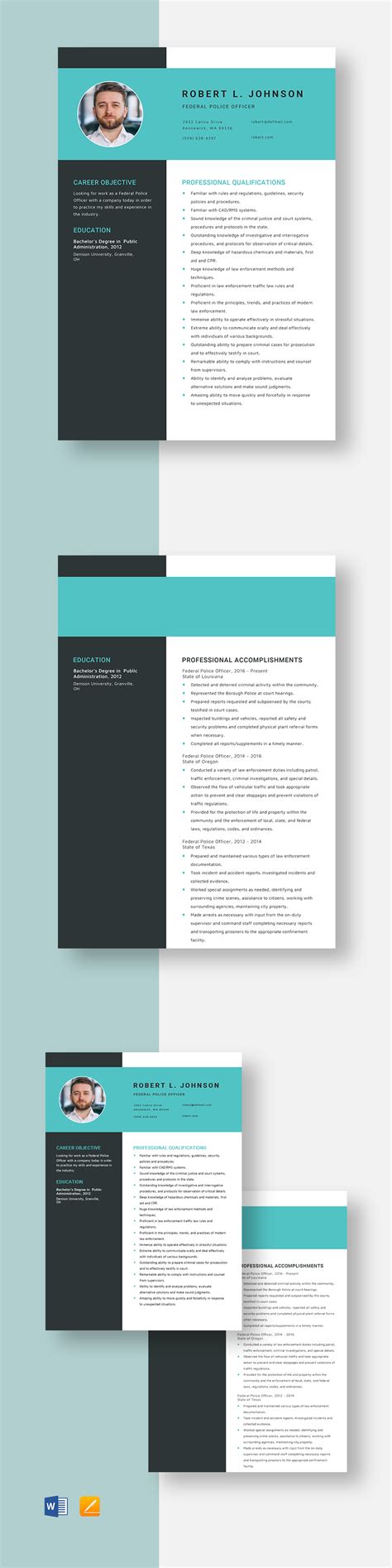 Federal Police Officer Resume Template Word Apple Pages Template Net