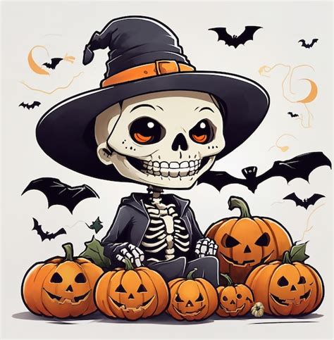 Lindo Esqueleto De Halloween Vector Premium