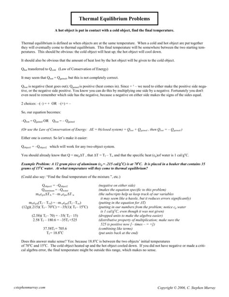 Thermal Equilibrium Problems