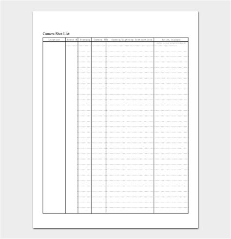 26 Free Shot List Templates Film And Photography Word Excel Pdf