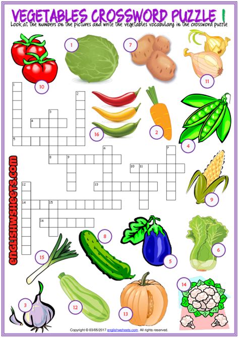 Vegetables Crossword Puzzle Esl Printable Worksheets Crossword Puzzles Crossword Printable