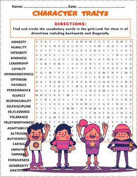 Personality Character Traits Word Search Puzzle Worksheet Activity