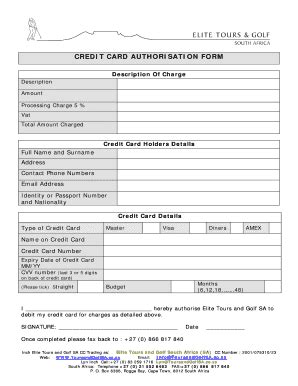 Fillable Online CREDIT CARD AUTHORISATION FORM Elite Tours Golf Fax