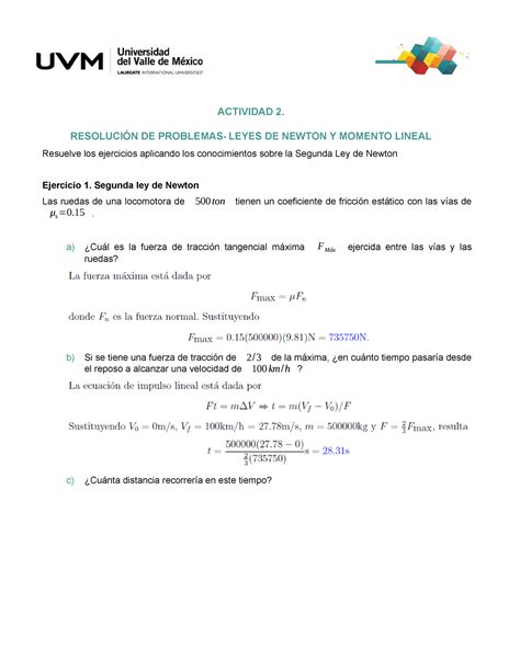 Act Fisica Actividad Resoluci N De Problemas Leyes De Newton Y