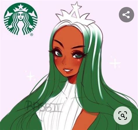 A Drawing Of A Woman With Green Hair And A Starbucks Logo On The Back