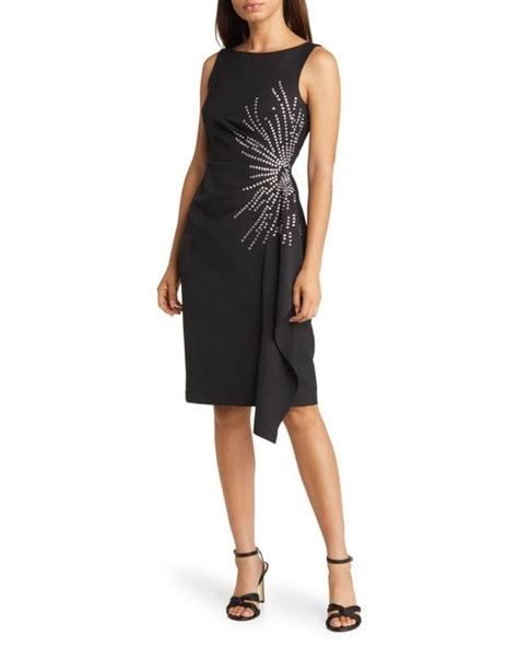 Eliza J Crystal Detail Side Ruched Sheath Dress In Black Lyst