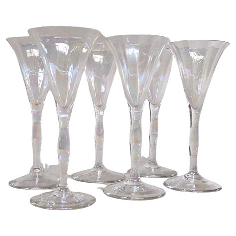 Set Of 6 Vintage Hand Blown Iridescent Luster Tulip Aperitif Glasses 1930s At 1stdibs