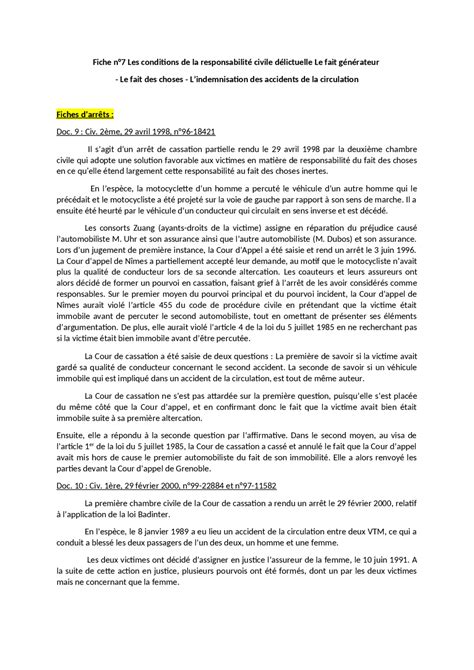 Fiches D Arr Ts Responsabilit Civile Exercices Droit Civil Docsity