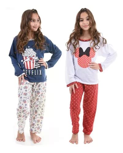 Kit 2 Pijamas Infantil Inverno Menina Calça E Manga Longa Frete grátis