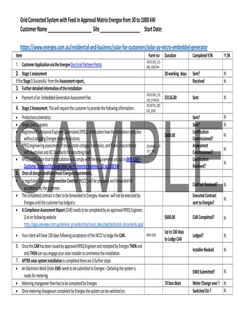 Fillable Online Grid Connected System With Feed In Approval Matrix