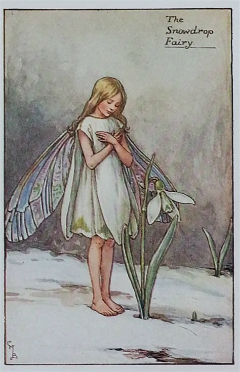 Flower Fairy Mounted Vintage Print Snowdrop Fairy Cicely Mary Barker