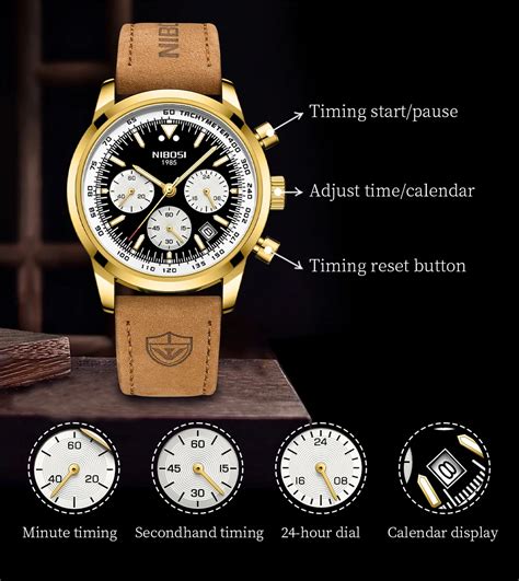 Nibosi 2024 Leather Men S Watches Luxury Sports Waterproof Chronograph Business Luminous Date