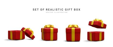 Premium Vector Set Of D Realistic Red Gift Boxes With Gold Ribbon