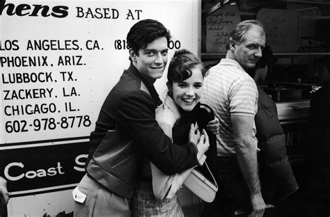 Original 'Marty McFly' Eric Stoltz with Lea Thompson in cast and crew lunch line, 1985 ...