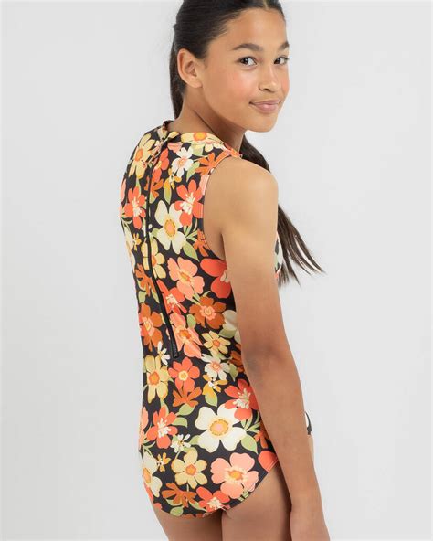 Shop Billabong Girls Wild Flower Dancer One Piece Swimsuit In Black Fast Shipping And Easy