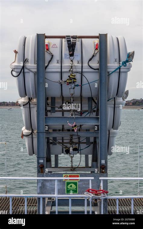 Automatic Life Rafts On A Ship Or Ferry Ready For Abandon Ship