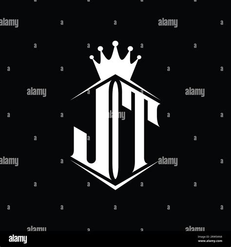 Jt Letter Logo Monogram Hexagon Shield Shape Crown With Sharp Style