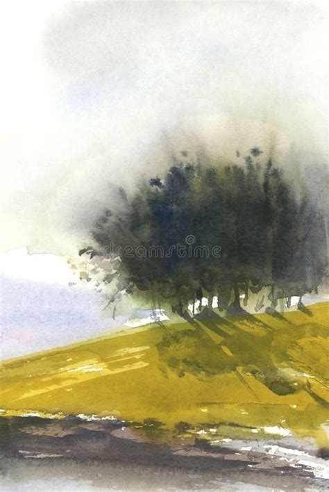 Summer Landscape. Watercolor Drawing Stock Illustration - Illustration ...