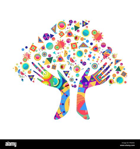 Tree with colorful human hands together. Community team concept ...