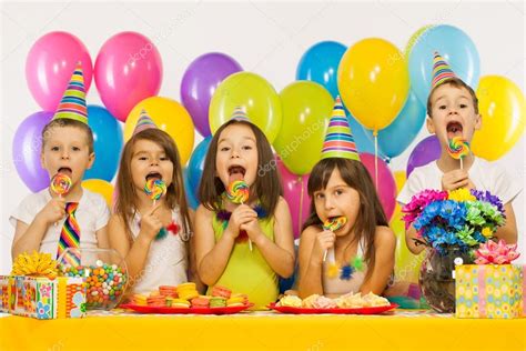 Group of joyful little kids having fun at birthday party Stock Illustration by ©SvetaOrlova ...