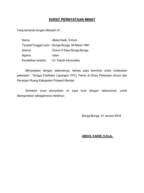 Detail Surat Pernyataan Minat Koleksi Nomer