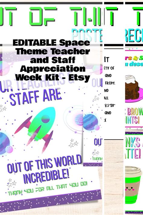 EDITABLE Space Theme Teacher And Staff Appreciation Week Kit Itinerary