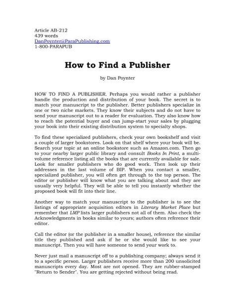 Article AB-212 How To Find A Publisher - Para Publishing