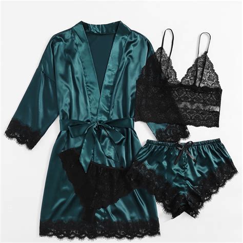 HTNBO Women S Exotic Lingerie Sets Lace Satin Pajamas Split Clarence 5